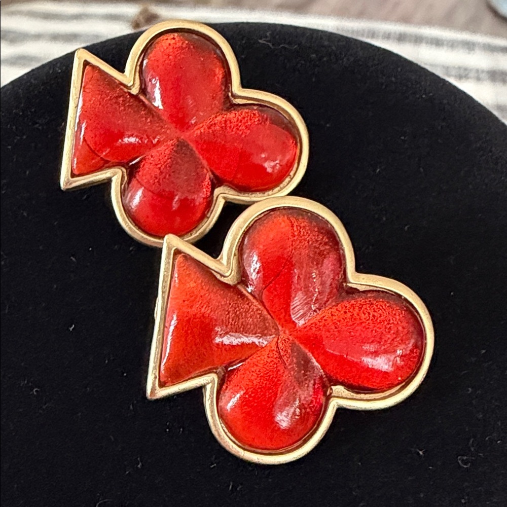 Red Enamel Club & Spade Stud Earrings - Unbranded - Estate Sale!